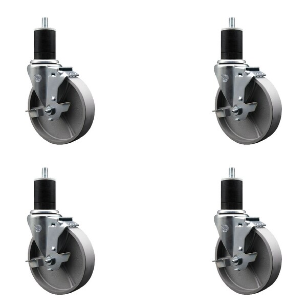 Service Caster 5'' Semi Steel Swivel 1-3/4'' Expanding Stem Caster Set with Brake, 4PK SCC-EX20S515-SSR-TLB-134-4 - main